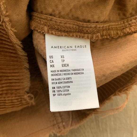 American Eagle Brown/Tan Corduroy Cropped Button Down Shirt with Raw Hem - XS/S - Picture 6 of 7